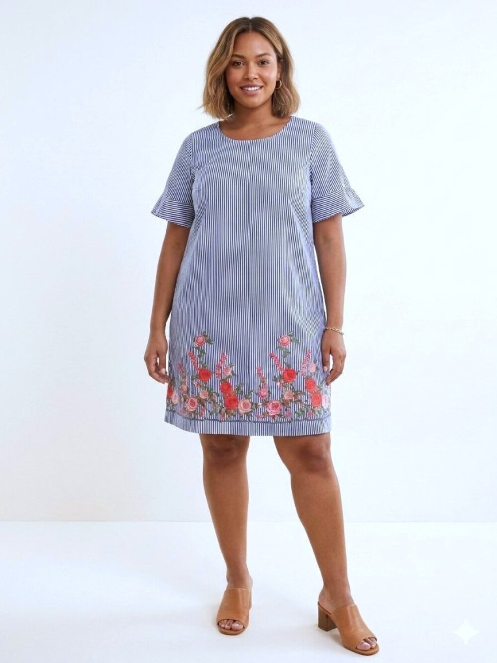 STUDIO ONE NEW YORK Striped Midi Shift Dress. Plus Size 18W